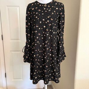 Mango Black and white daisy mini dress with long bell sleeves - size XS